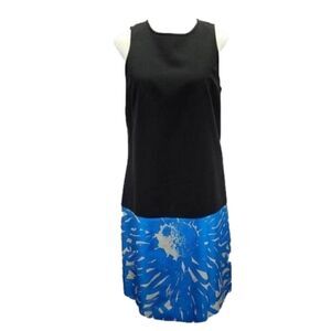 4c Black tank dress abstract blue bottom hemmed